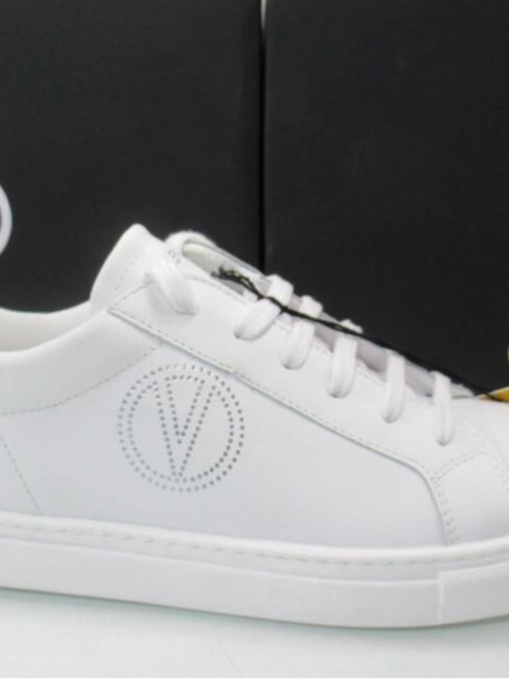 White Perforated Logo Leather Sneaker for women